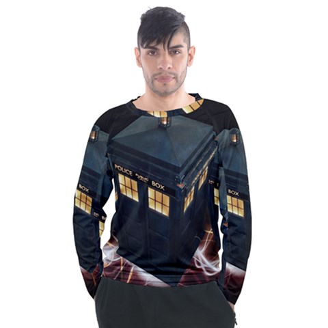 Tardis Bbc Doctor Who Dr Who Men s Long Sleeve Raglan T-shirt by Cendanart