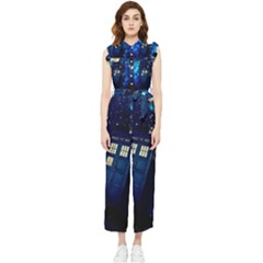 Tardis Doctor Who Space Galaxy Women s Frill Top Chiffon Jumpsuit by Cendanart