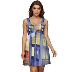 Tardis Wilderness Doctor Who Ruffle Strap Babydoll Chiffon Dress by Cendanart