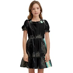 Godzilla Vintage Wave Kids  Puff Sleeved Dress by Cendanart