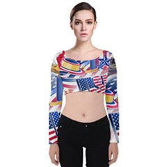 United States Of America Usa  Images Independence Day Velvet Long Sleeve Crop Top by Ket1n9