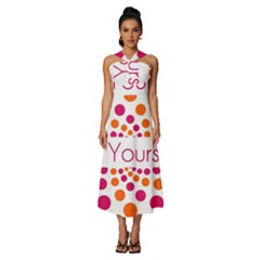 Be Yourself Pink Orange Dots Circular Sleeveless Cross Front Cocktail Midi Chiffon Dress by Ket1n9