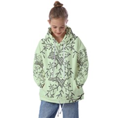 Illustration Of Butterflies And Flowers Ornament On Green Background Kids  Oversized Hoodie by Ket1n9