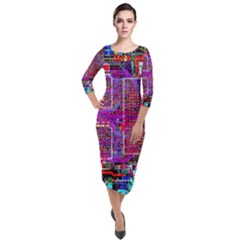 Technology Circuit Board Layout Pattern Quarter Sleeve Midi Velour Bodycon Dress by Ket1n9