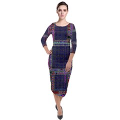 Cad Technology Circuit Board Layout Pattern Quarter Sleeve Midi Velour Bodycon Dress by Ket1n9