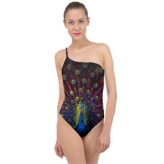 Beautiful Peacock Feather Classic One Shoulder Swimsuit by Ket1n9