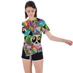 Crazy Illustrations & Funky Monster Pattern Asymmetrical Short Sleeve Sports T-shirt by Ket1n9