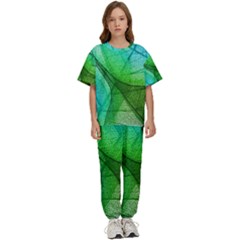 Sunlight Filtering Through Transparent Leaves Green Blue Kids  T-shirt And Pants Sports Set by Ket1n9