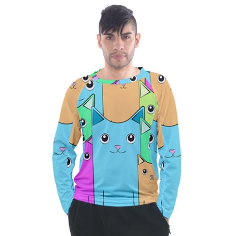 Cat Animals Cartoon Pattern Men s Long Sleeve Raglan T-shirt by Cendanart