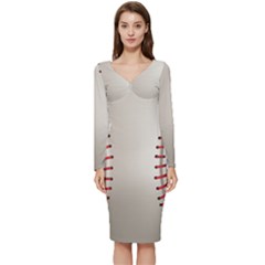 Baseball Long Sleeve V-neck Bodycon Dress  by Ket1n9