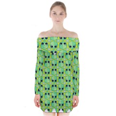 Alien Pattern- Long Sleeve Off Shoulder Dress by Ket1n9