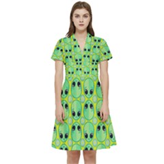 Alien Pattern- Short Sleeve Waist Detail Dress by Ket1n9