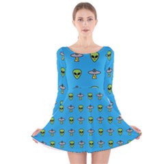 Alien Pattern Long Sleeve Velvet Skater Dress by Ket1n9