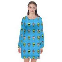 Alien Pattern Long Sleeve Chiffon Shift Dress  by Ket1n9