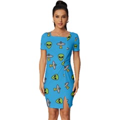 Alien Pattern Fitted Knot Split End Bodycon Dress by Ket1n9