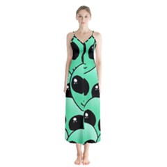 Art Alien Pattern Button Up Chiffon Maxi Dress by Ket1n9