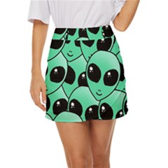 Art Alien Pattern Mini Front Wrap Skirt by Ket1n9