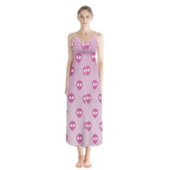 Alien Pattern Pink Button Up Chiffon Maxi Dress by Ket1n9