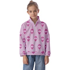 Alien Pattern Pink Kids  Half Zip Hoodie by Ket1n9