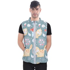 Cute Cat Background Pattern Men s Puffer Vest by Ket1n9