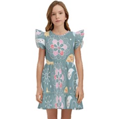 Cute Cat Background Pattern Kids  Winged Sleeve Dress by Ket1n9