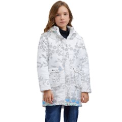 Traditional Art Batik Flower Pattern Kids  Hooded Longline Puffer Jacket by Ket1n9