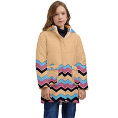 Chevrons Patterns Colorful Stripes Kids  Hooded Longline Puffer Jacket by Ket1n9