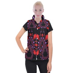 Fractal Red Violet Symmetric Spheres On Black Women s Button Up Vest by Ket1n9