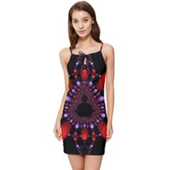 Fractal Red Violet Symmetric Spheres On Black Summer Tie Front Dress by Ket1n9