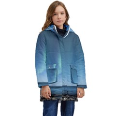 Aurora Borealis Lofoten Norway Kids  Hooded Longline Puffer Jacket by Ket1n9