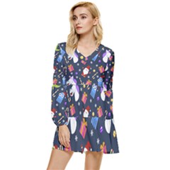 Colorful Funny Christmas Pattern Tiered Long Sleeve Mini Dress by Ket1n9