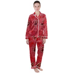 Red Peacock Floral Embroidered Long Qipao Traditional Chinese Cheongsam Mandarin Women s Long Sleeve Satin Pajamas Set	 by Ket1n9