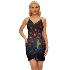 Beautiful Peacock Feather Wrap Tie Front Dress by Ket1n9