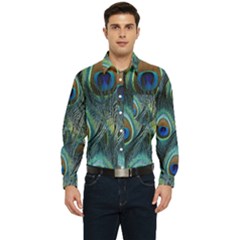 Feathers Art Peacock Sheets Patterns Men s Long Sleeve Pocket Shirt  by Ket1n9