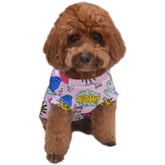 Seamless Pattern With Many Funny Cute Superhero Dinosaurs T-rex Mask Cloak With Comics Style Inscrip Dog T-shirt by Ket1n9