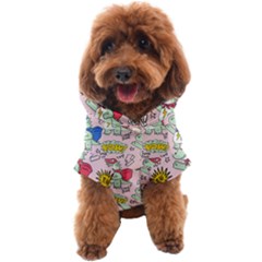 Seamless Pattern With Many Funny Cute Superhero Dinosaurs T-rex Mask Cloak With Comics Style Inscrip Dog Coat by Ket1n9