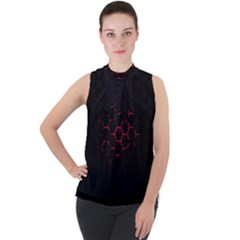 Abstract Pattern Honeycomb Mock Neck Chiffon Sleeveless Top by Ket1n9