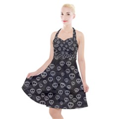 Skull Halloween Background Texture Halter Party Swing Dress  by Ket1n9