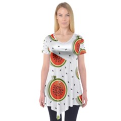 Seamless Background Pattern-with-watermelon Slices Short Sleeve Tunic  by Ket1n9