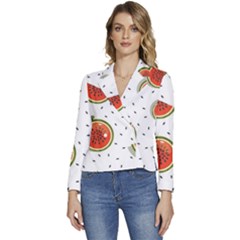 Seamless Background Pattern-with-watermelon Slices Women s Long Sleeve Revers Collar Cropped Jacket by Ket1n9