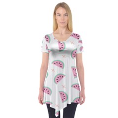 Seamless Background With Watermelon Slices Short Sleeve Tunic  by Ket1n9