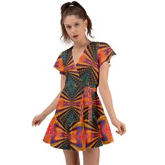 Casanova Abstract Art-colors Cool Druffix Flower Freaky Trippy Flutter Sleeve Wrap Dress by Ket1n9