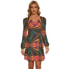 Casanova Abstract Art-colors Cool Druffix Flower Freaky Trippy Long Sleeve Waist Tie Ruffle Velvet Dress by Ket1n9