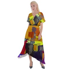 Abstract Vibrant Colour Cross Front Sharkbite Hem Maxi Dress by Ket1n9