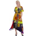 Abstract Vibrant Colour Cross Front Sharkbite Hem Maxi Dress View1