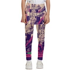 Pink City Retro Vintage Futurism Art Kids  Skirted Pants by Ket1n9