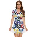 Racked Billiard Pool Balls V-Neck High Waist Chiffon Mini Dress View1