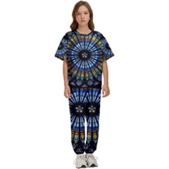 Stained Glass Rose Window In France s Strasbourg Cathedral Kids  T-shirt And Pants Sports Set by Ket1n9