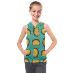 Taco Drawing Background Mexican Fast Food Pattern Kids  Sleeveless Hoodie by Ket1n9