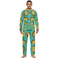 Taco Drawing Background Mexican Fast Food Pattern Men s Long Sleeve Velvet Pocket Pajamas Set by Ket1n9